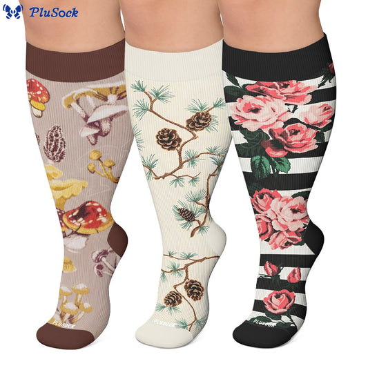 Plusock Plus Size Mushroom Pinecone Compression Socks - image 0