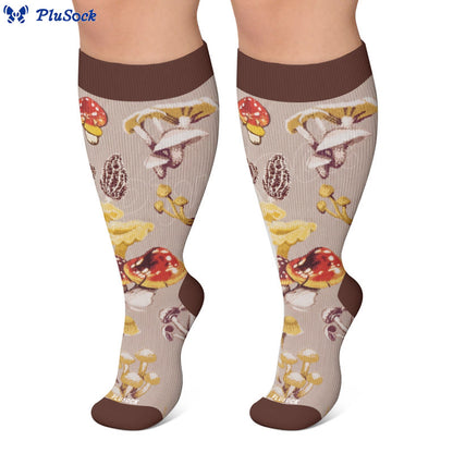 Plusock Plus Size Mushroom Pinecone Compression Socks - image 4