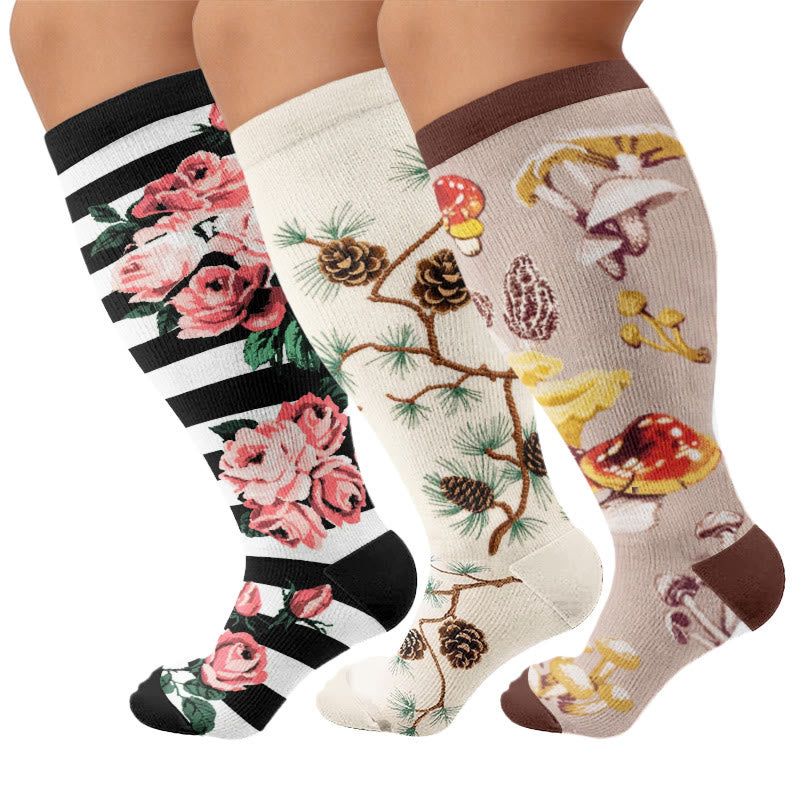 Plusock Plus Size Mushroom Pinecone Compression Socks - Multicolor(3 Pairs) - 4XL - image 1