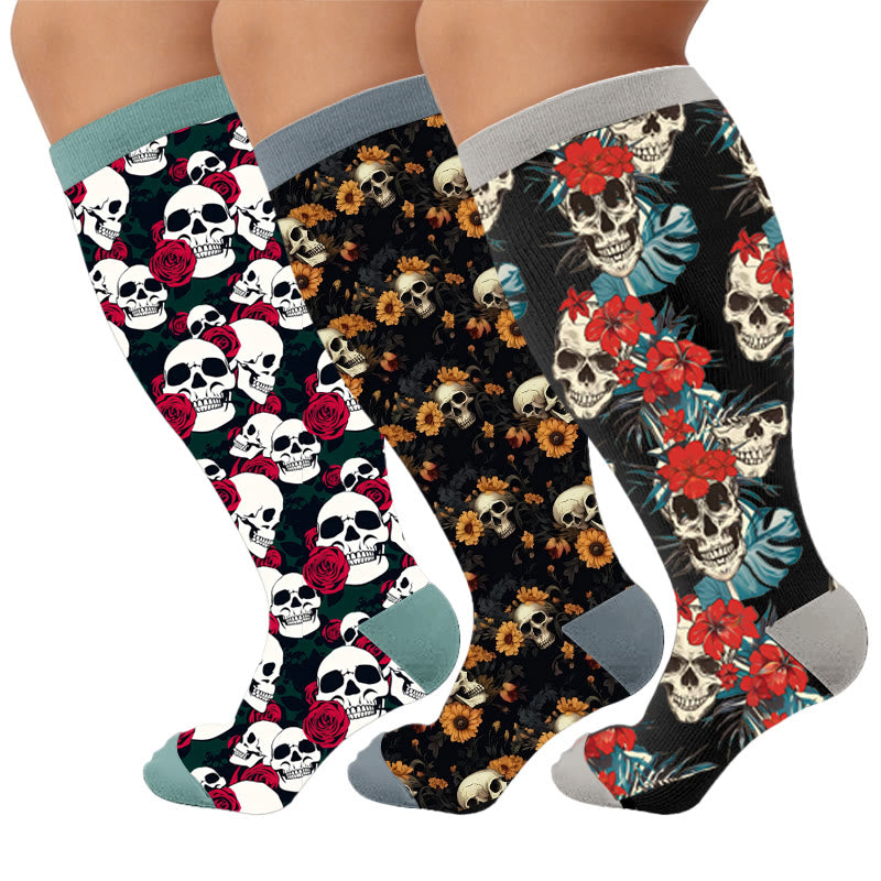 Plusock Plus Size Skull Compression Socks - Multicolor(3 Pairs) - 4XL - image 3