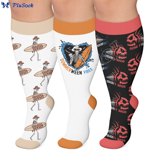 Plusock Plus Size Casual Surf Print Compression Socks - image 0