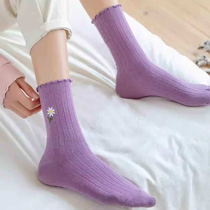 Plusock Embroidered Daisy Sleep Socks(8 Pairs) - image 1