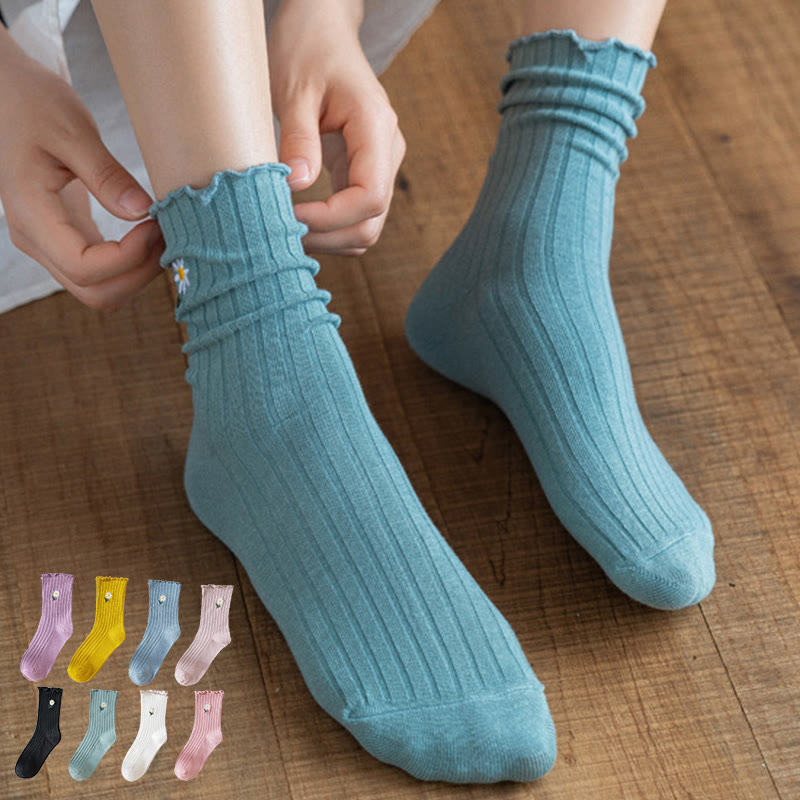 Plusock Embroidered Daisy Sleep Socks(8 Pairs) - Multicolor - EU 36-40(US 3-7) - image 0