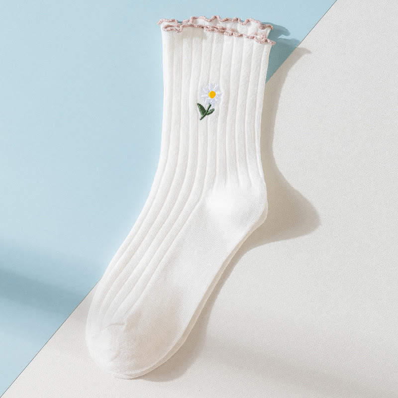 Plusock Embroidered Daisy Sleep Socks(8 Pairs) - White - EU 36-40(US 3-7) - image 12