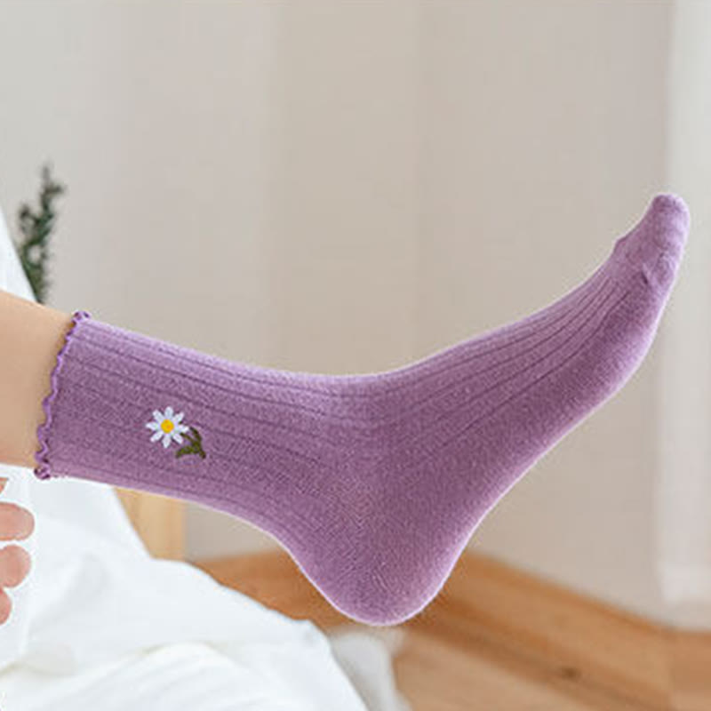 Plusock Embroidered Daisy Sleep Socks(8 Pairs) - image 2
