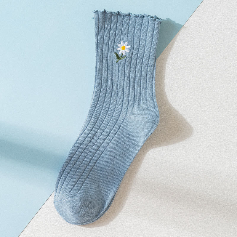 Plusock Embroidered Daisy Sleep Socks(8 Pairs) - Blue - EU 36-40(US 3-7) - image 11