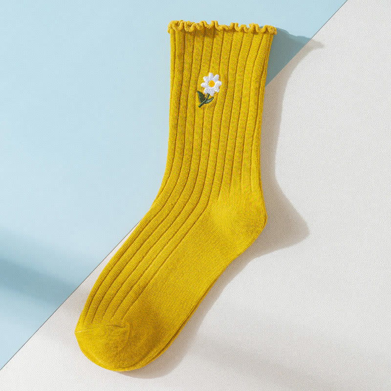 Plusock Embroidered Daisy Sleep Socks(8 Pairs) - Yellow - EU 36-40(US 3-7) - image 14