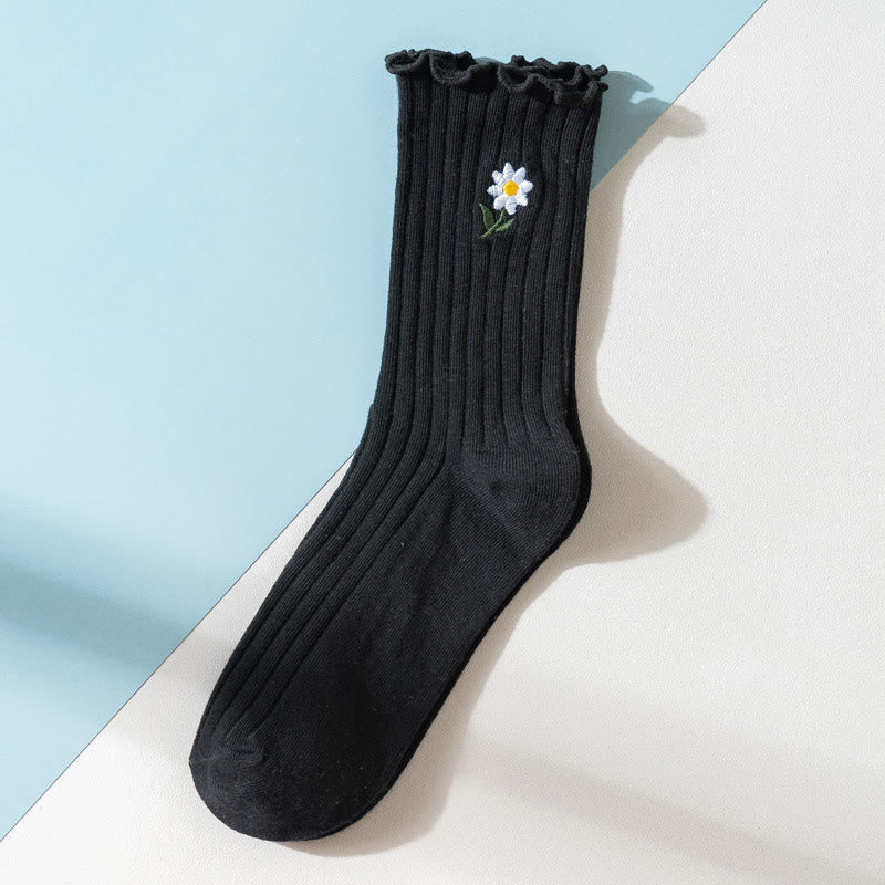 Plusock Embroidered Daisy Sleep Socks(8 Pairs) - Black - EU 36-40(US 3-7) - image 10