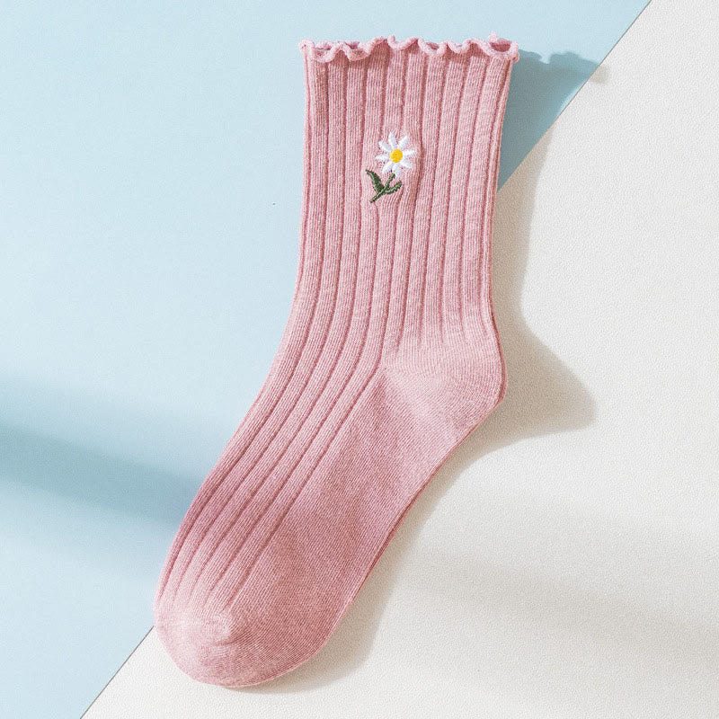 Plusock Embroidered Daisy Sleep Socks(8 Pairs) - Pink - EU 36-40(US 3-7) - image 15