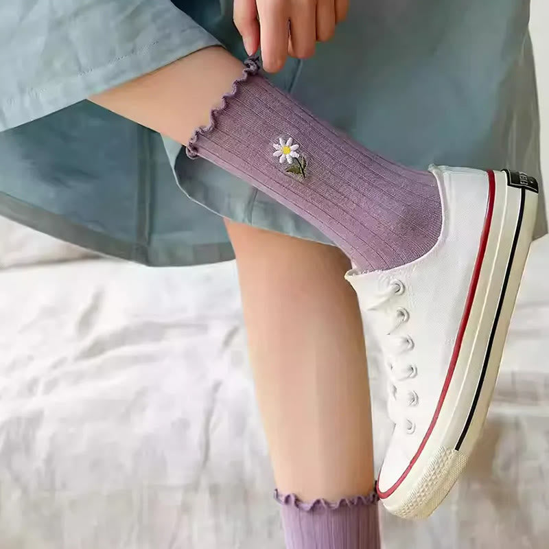 Plusock Embroidered Daisy Sleep Socks(8 Pairs) - image 5