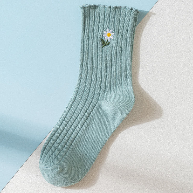Plusock Embroidered Daisy Sleep Socks(8 Pairs) - Green - EU 36-40(US 3-7) - image 16