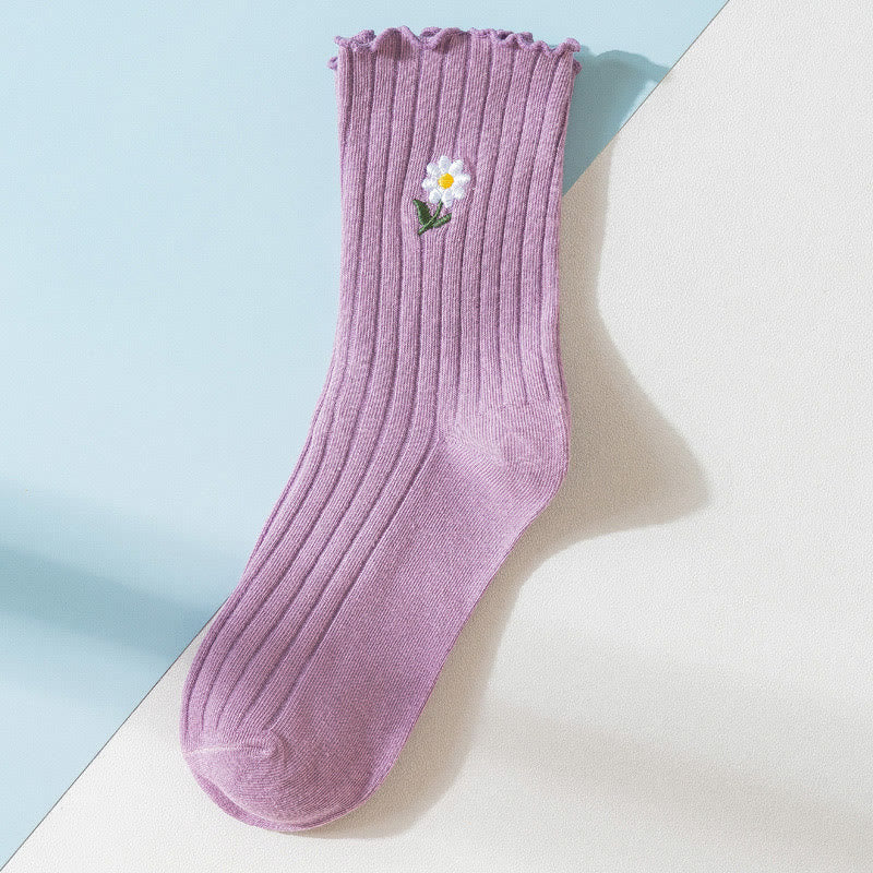 Plusock Embroidered Daisy Sleep Socks(8 Pairs) - Purple - EU 36-40(US 3-7) - image 17