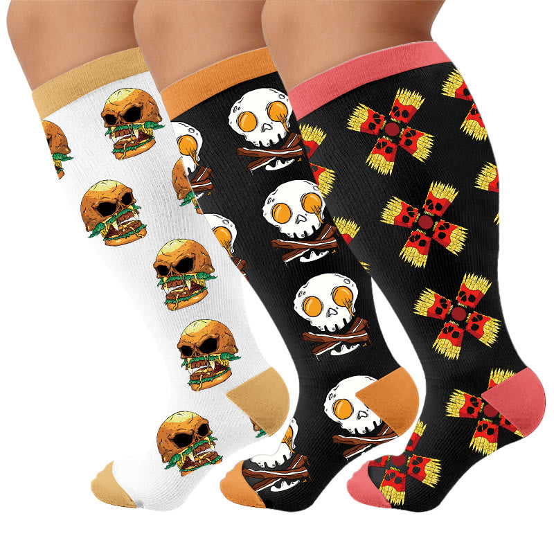 Plusock Plus Size Fun Food Print Compression Socks - Multicolor(3 Pairs) - 4XL - image 1