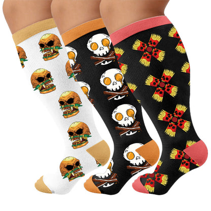 Plusock Plus Size Fun Food Print Compression Socks - Multicolor(3 Pairs) - 4XL - image 1