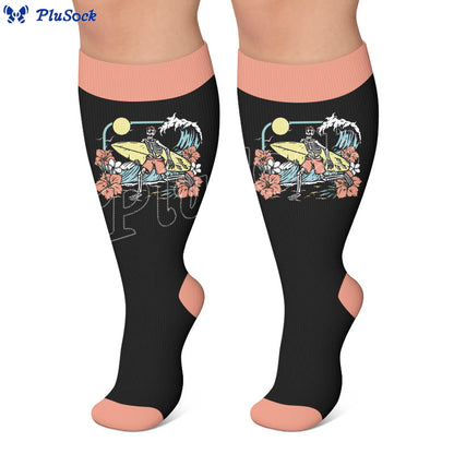 Plusock Plus Size Vacation Surf Print Compression Socks - image 3