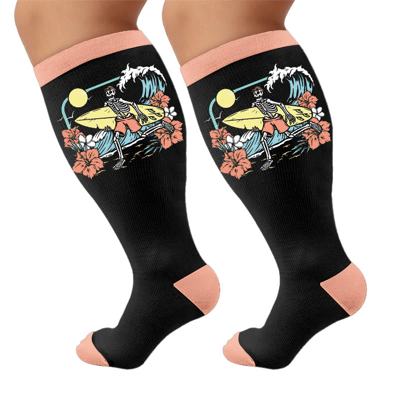 Plusock Plus Size Vacation Surf Print Compression Socks - Flowers (1 Pair) - 4XL - image 6