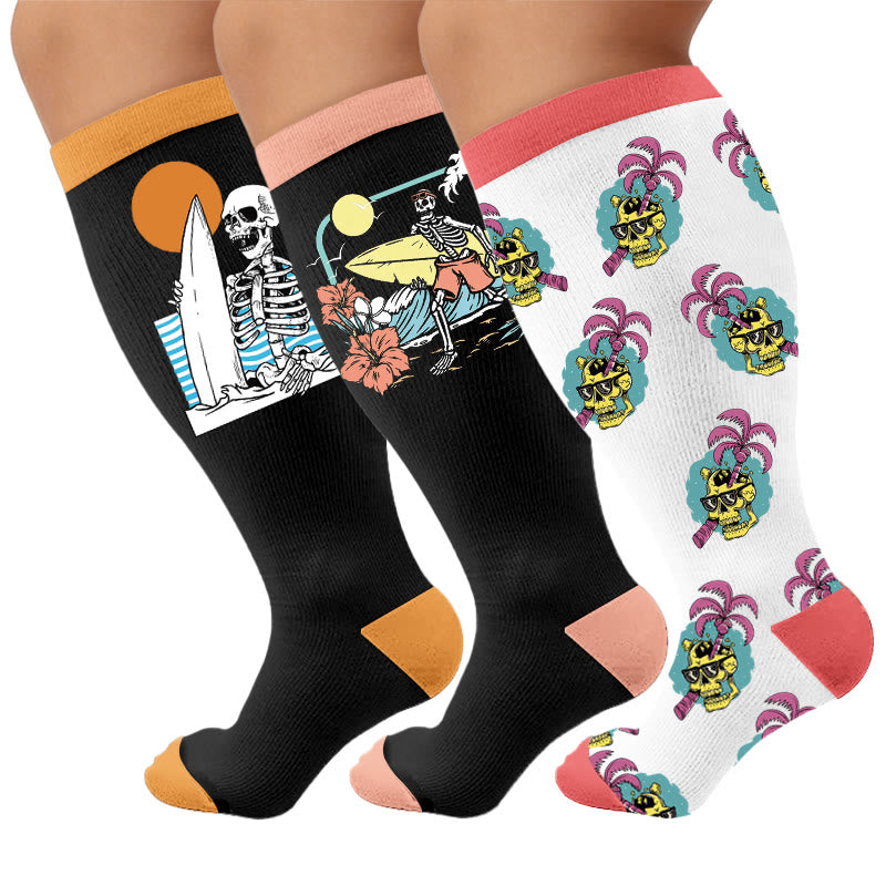 Plusock Plus Size Vacation Surf Print Compression Socks - Multicolor(3 Pairs) - 4XL - image 1