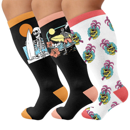 Plusock Plus Size Vacation Surf Print Compression Socks - Multicolor(3 Pairs) - 4XL - image 1