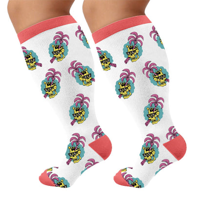 Plusock Plus Size Vacation Surf Print Compression Socks - Palm Tree (1 Pair) - 4XL - image 7