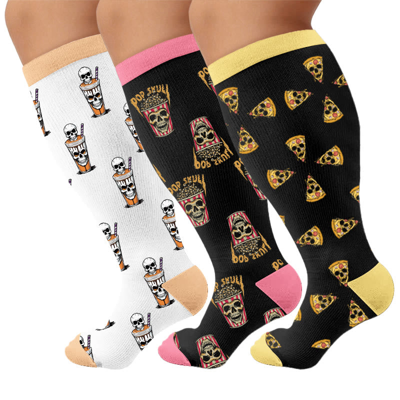 Plusock Plus Size Food Print Compression Socks - Multicolor(3 Pairs) - 4XL - image 1