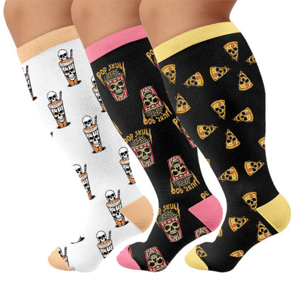 Plusock Plus Size Food Print Compression Socks - Multicolor(3 Pairs) - 4XL - image 1