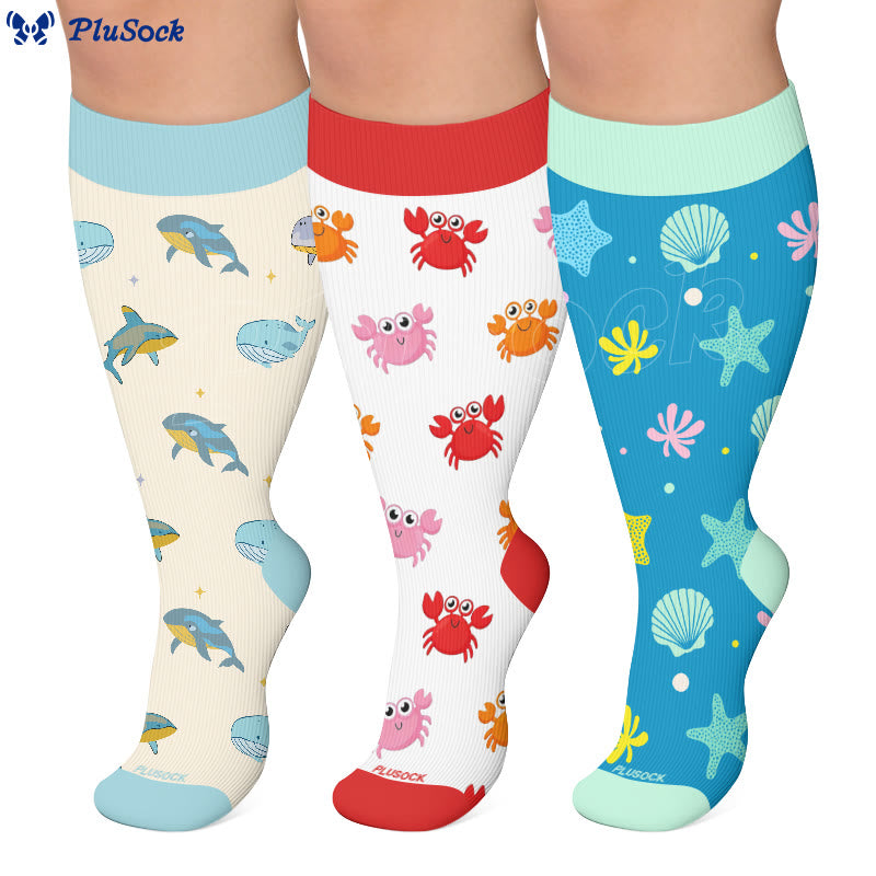 Plusock Plus Size Crab Whale Starfish Compression Socks - image 0