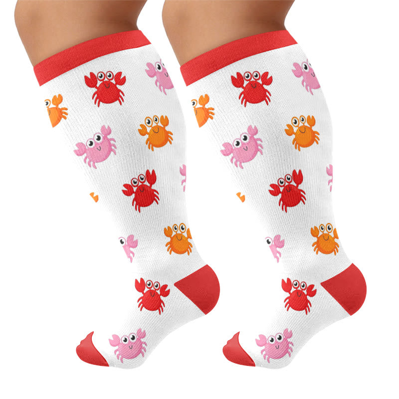 Plusock Plus Size Whale Crab Starfish Compression Socks - Red(1 Pair) - 4XL - image 5
