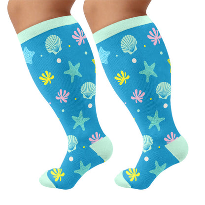 Plusock Plus Size Whale Crab Starfish Compression Socks - Blue(1 Pair) - 4XL - image 7