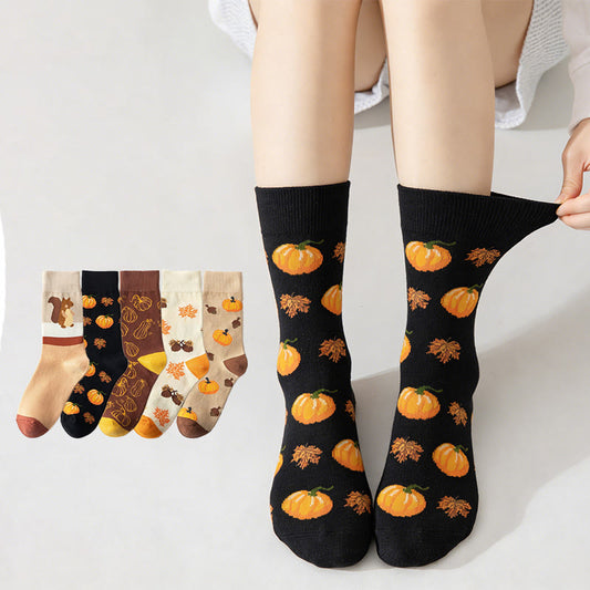Plusock Halloween Pattern Quarter Socks(5 Pairs) - Multicolor - EU35-41(US2-8) - image 0
