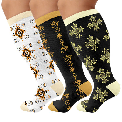 Plusock Plus Size Tribal Print Compression Socks - Multicolor(3 Pairs) - 4XL - image 1
