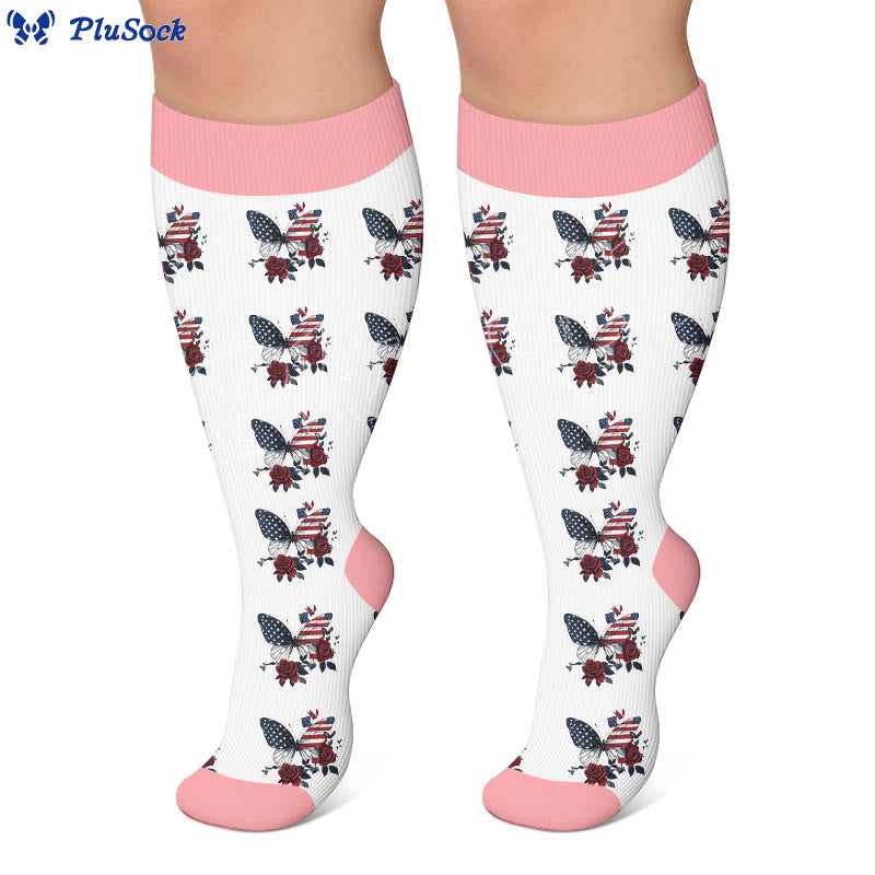 Plusock Plus Size Butterfly Floral Print Compression Socks - image 3