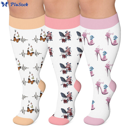 Plusock Plus Size Butterfly Floral Print Compression Socks - image 0