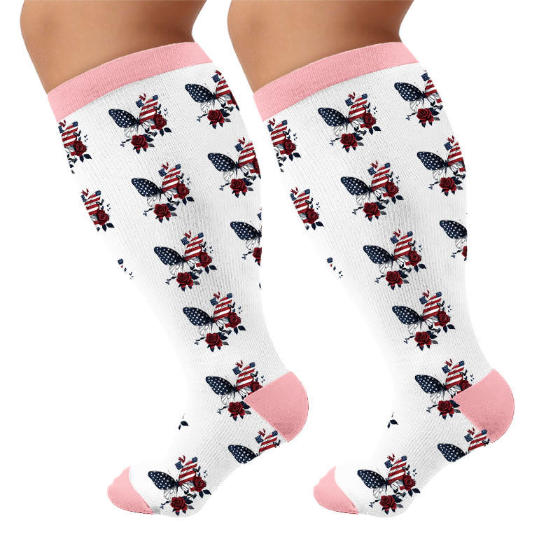 Plusock Plus Size Butterfly Floral Print Compression Socks - Flag(1 Pair) - 4XL - image 6