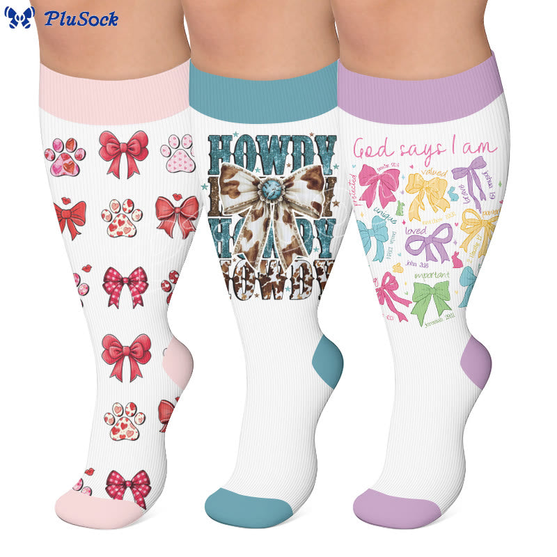 Plusock Plus Size Bow Print Compression Socks - image 0