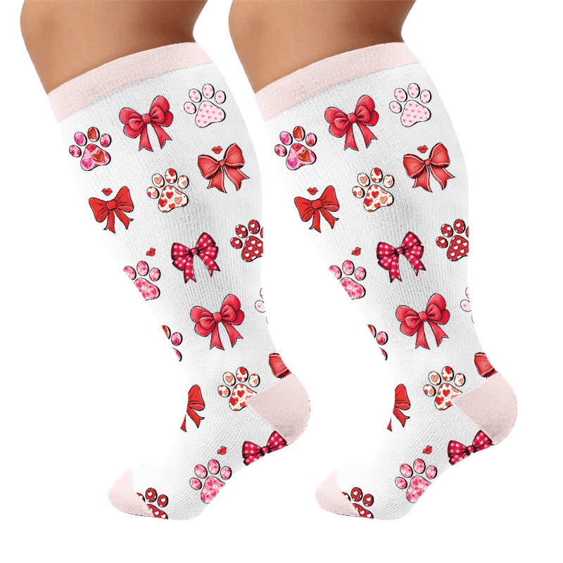 Plusock Plus Size Bow Print Compression Socks - Cat Paws(1 Pair) - 4XL - image 5