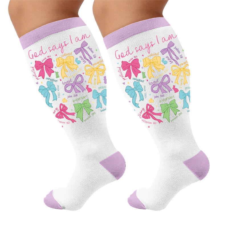 Plusock Plus Size Bow Print Compression Socks - Letters(1 Pair) - 4XL - image 7