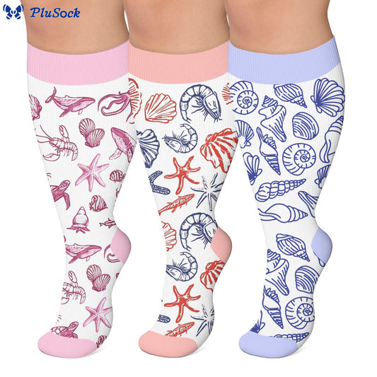 Plusock Plus Size Marine Life Print Compression Socks - image 0