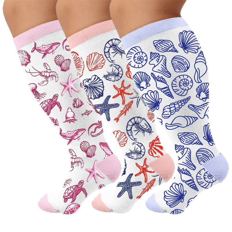 Plusock Plus Size Marine Life Print Compression Socks - Multicolor(3 Pairs) - 4XL - image 1