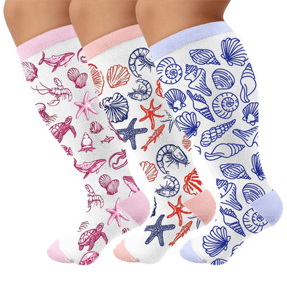 Plusock Plus Size Marine Life Print Compression Socks - Multicolor(3 Pairs) - 4XL - image 1