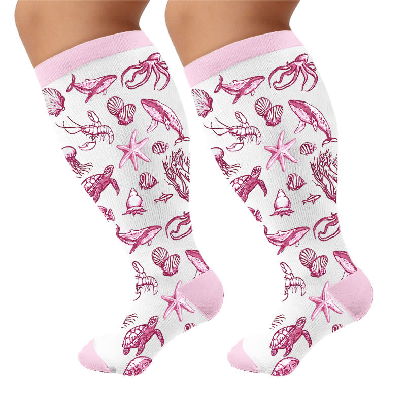 Plusock Plus Size Marine Life Print Compression Socks - Fish(1 Pair) - 4XL - image 5