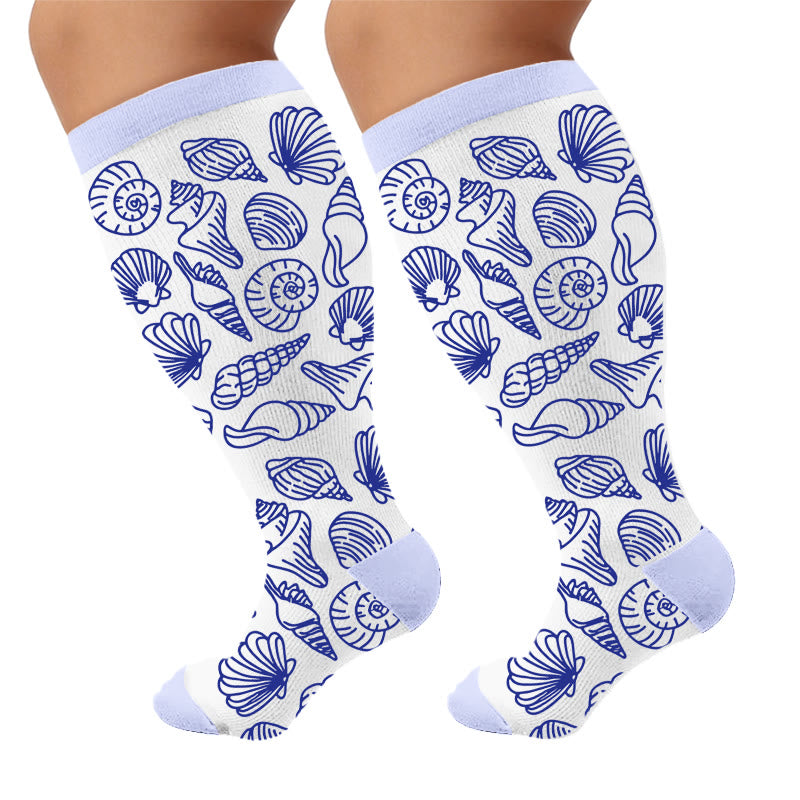 Plusock Plus Size Marine Life Print Compression Socks - Shells(1 Pair) - 4XL - image 7