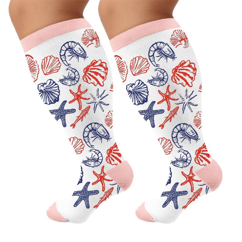 Plusock Plus Size Marine Life Print Compression Socks - Shrimp(1 Pair) - 4XL - image 6