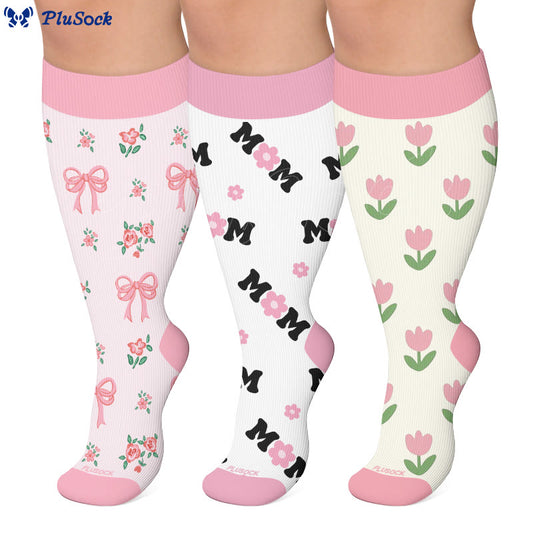 Plusock Plus Size Floral Bow Compression Socks - image 0