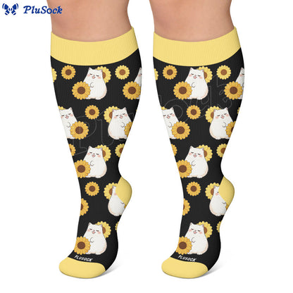 Plusock Plus Size Cat Bunny Flower Compression Socks - image 4
