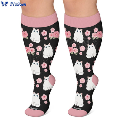 Plusock Plus Size Cat Bunny Flower Compression Socks - image 2