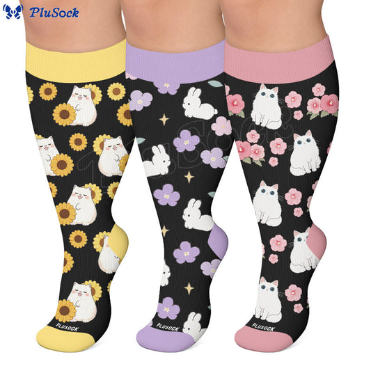 Plusock Plus Size Cat Bunny Flower Compression Socks - image 0