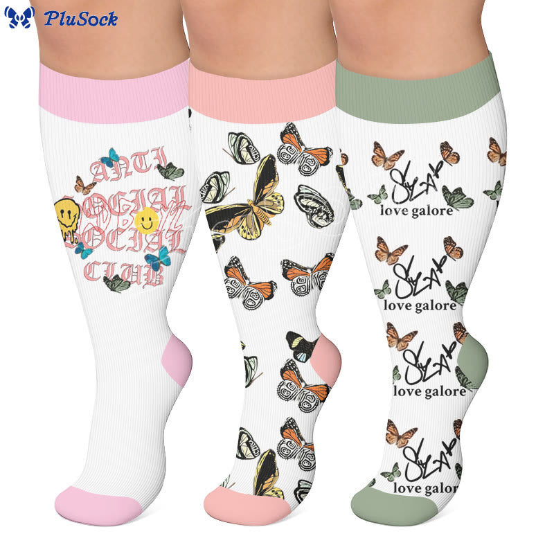 Plusock Plus Size Fun Butterfly Print Compression Socks - image 0