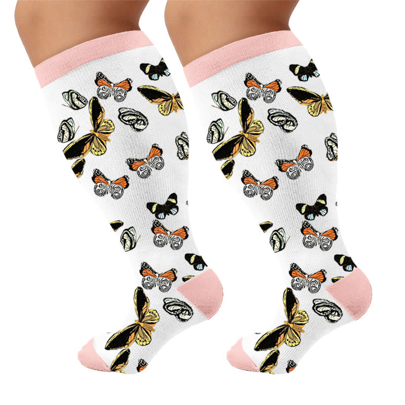 Plusock Plus Size Fun Butterfly Print Compression Socks - Butterflies(1 Pair) - 4XL - image 6