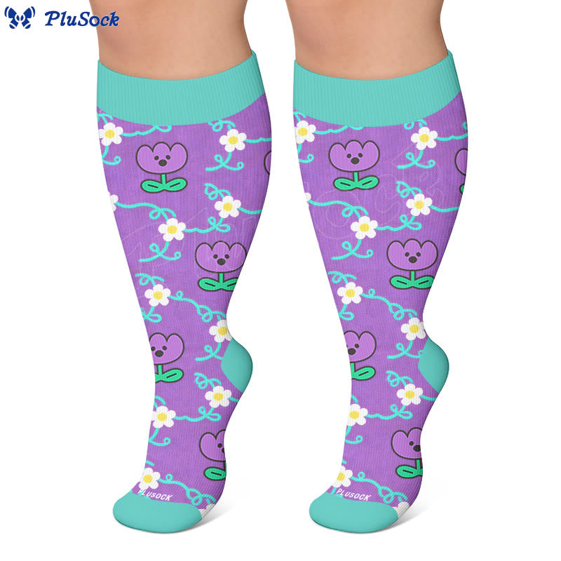 Plusock Plus Size Playful Floral  Heart Compression Socks - image 4