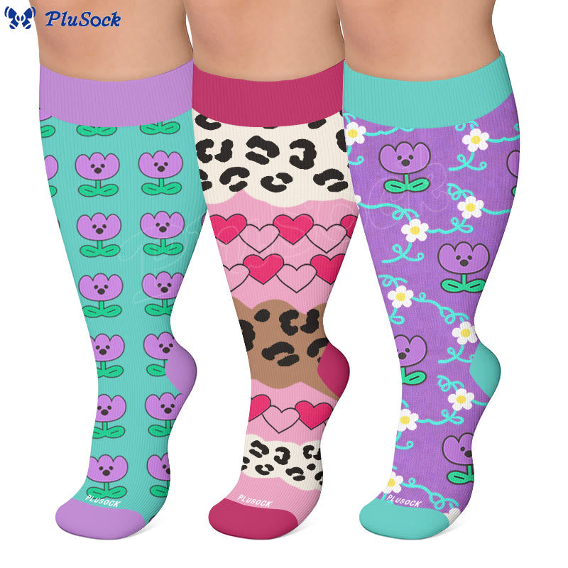 Plusock Plus Size Playful Floral  Heart Compression Socks - image 0